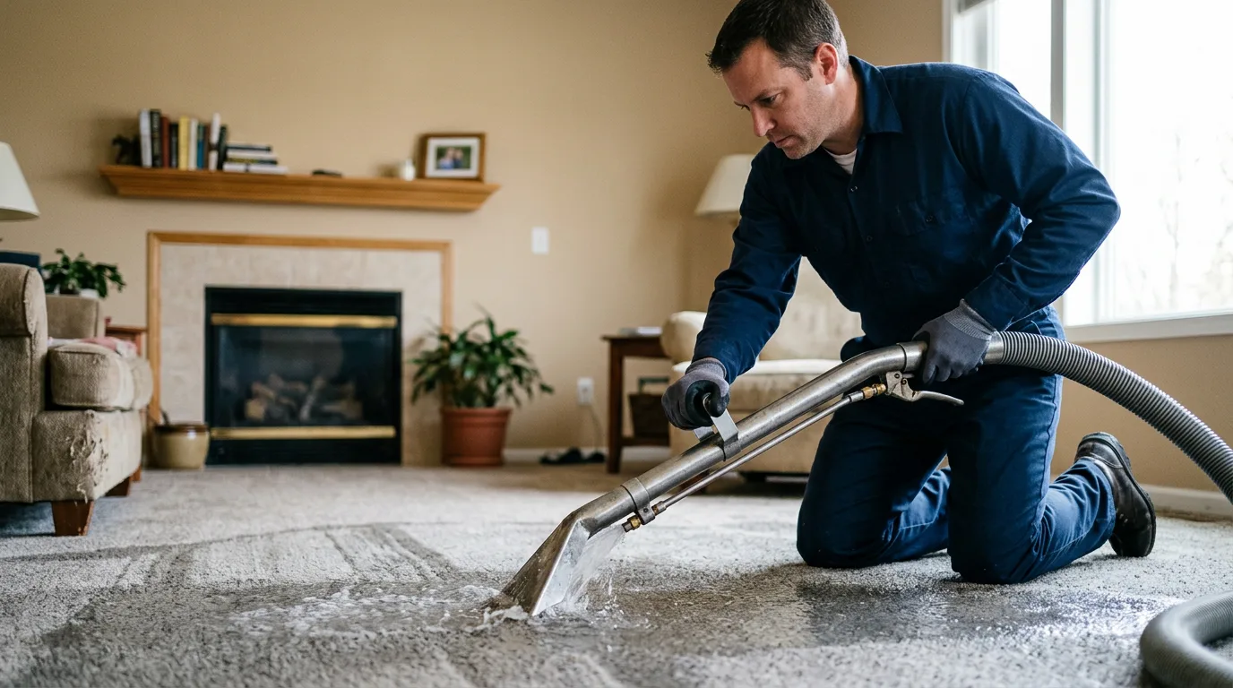Water damage restoration technician working near Rudd, IA